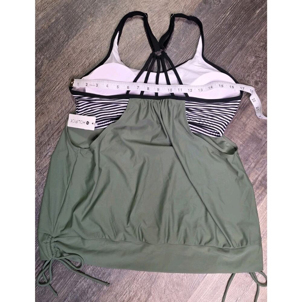 Holipick Size XL Tankini Swimsuit 2 Piece Olive Green Striped Strappy Back NWT - Picture 5 of 8